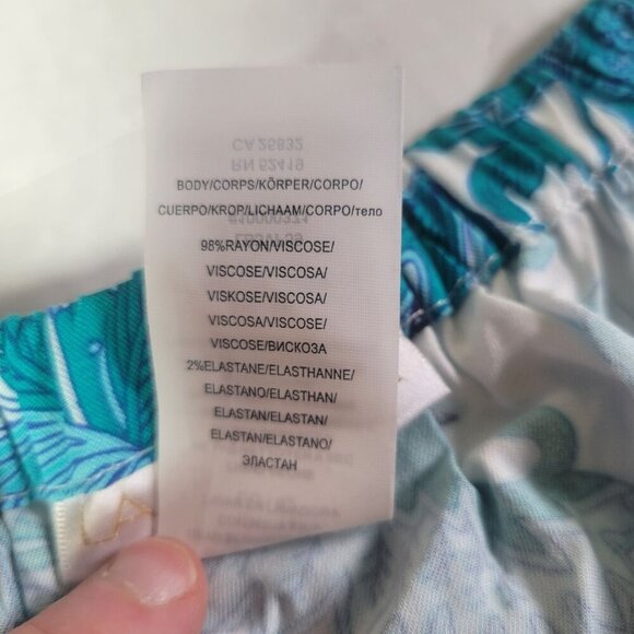 La Blanca Womens Off-Shoulder Floral Tunic Dress XL Rayon/Elastane White & Blue - Picture 6 of 9